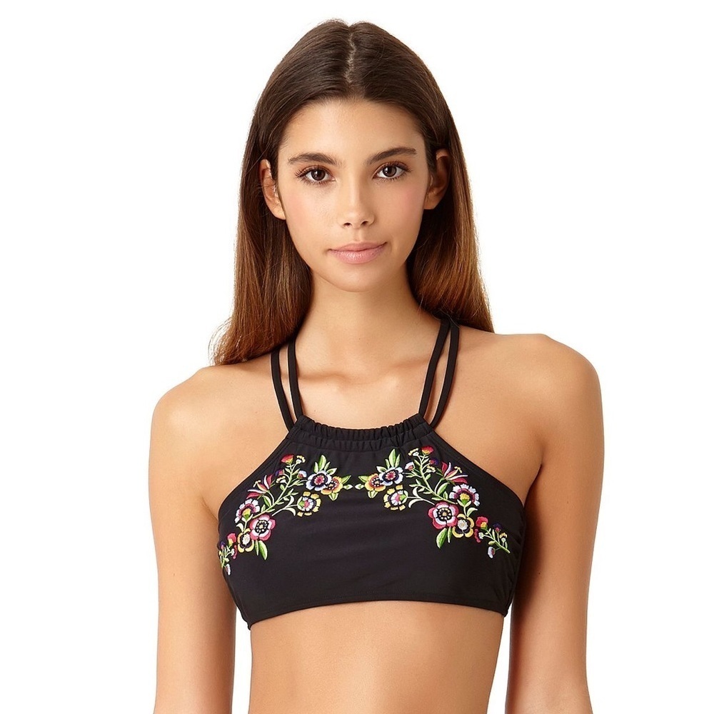California Sunshine Embroidered High-Neck Bikini Top Medium